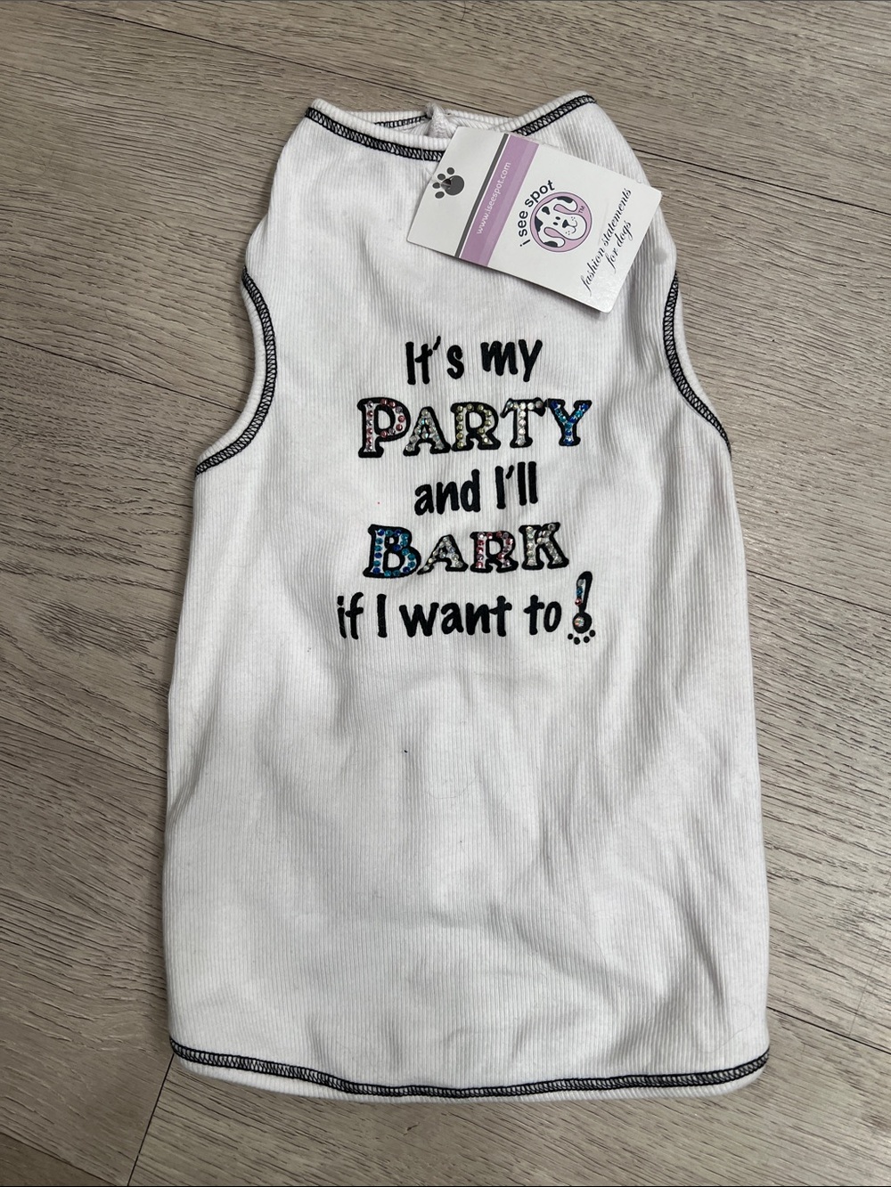 White 'It's My Party and I'll Bark' dog Tank